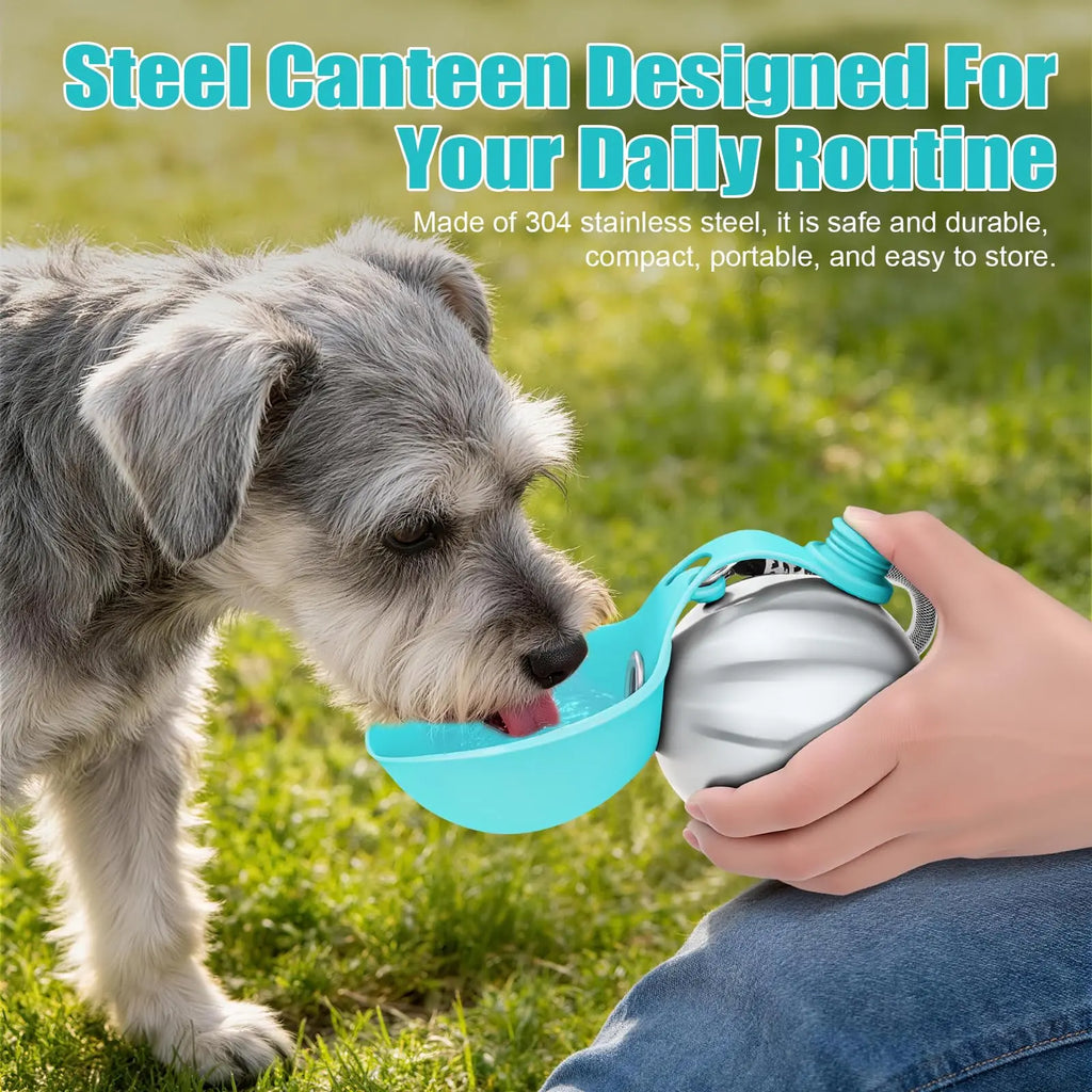 Lumikata 2-In-1 Portable Dog Water Bottle - 10Oz Stainless Steel, Silicone Foldable Bowl Mode, Leak-Proof Water Ball for Small Dog Walking, Pet Feeding Supplies